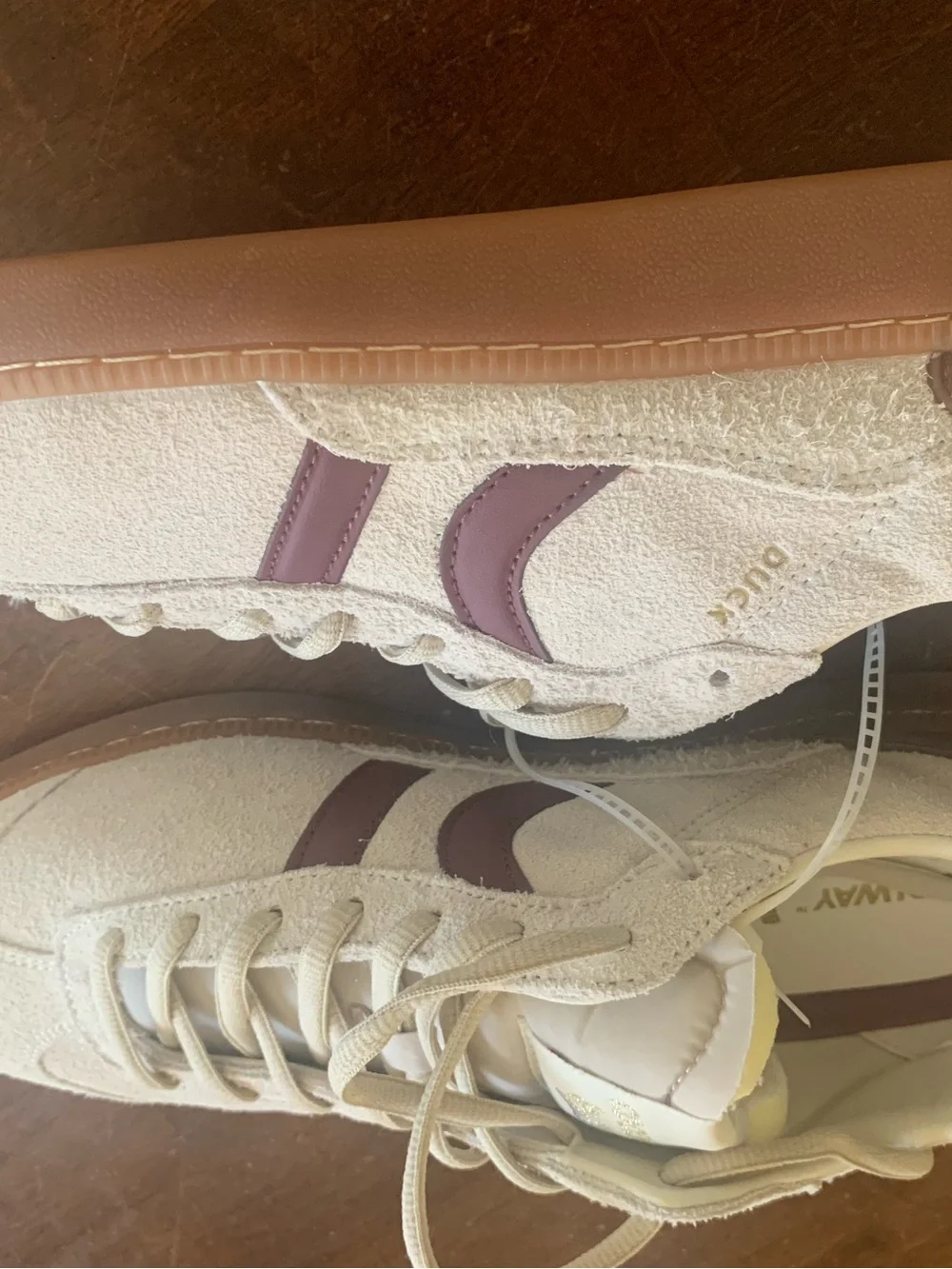 Coolest Suede Sneakers in Cream with Burgundy Accent